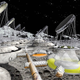 Una ilustración de las estructuras inflables enterradas en el regolito lunar.